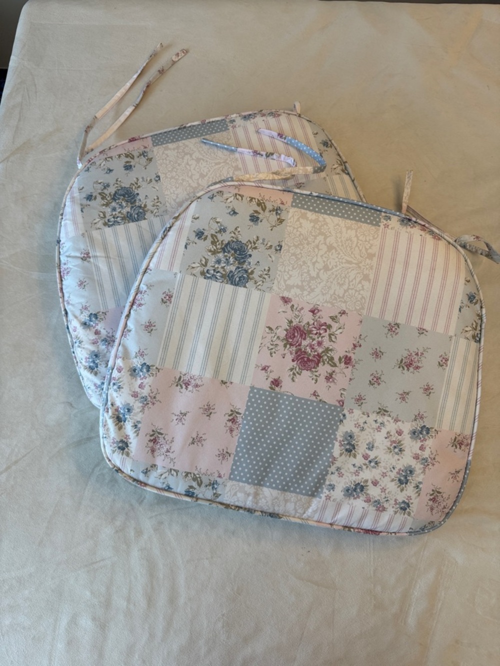 Shabby Chic Patchwork Floral Chair/Stool Cushions, set of 2 - Picture 2 of 7